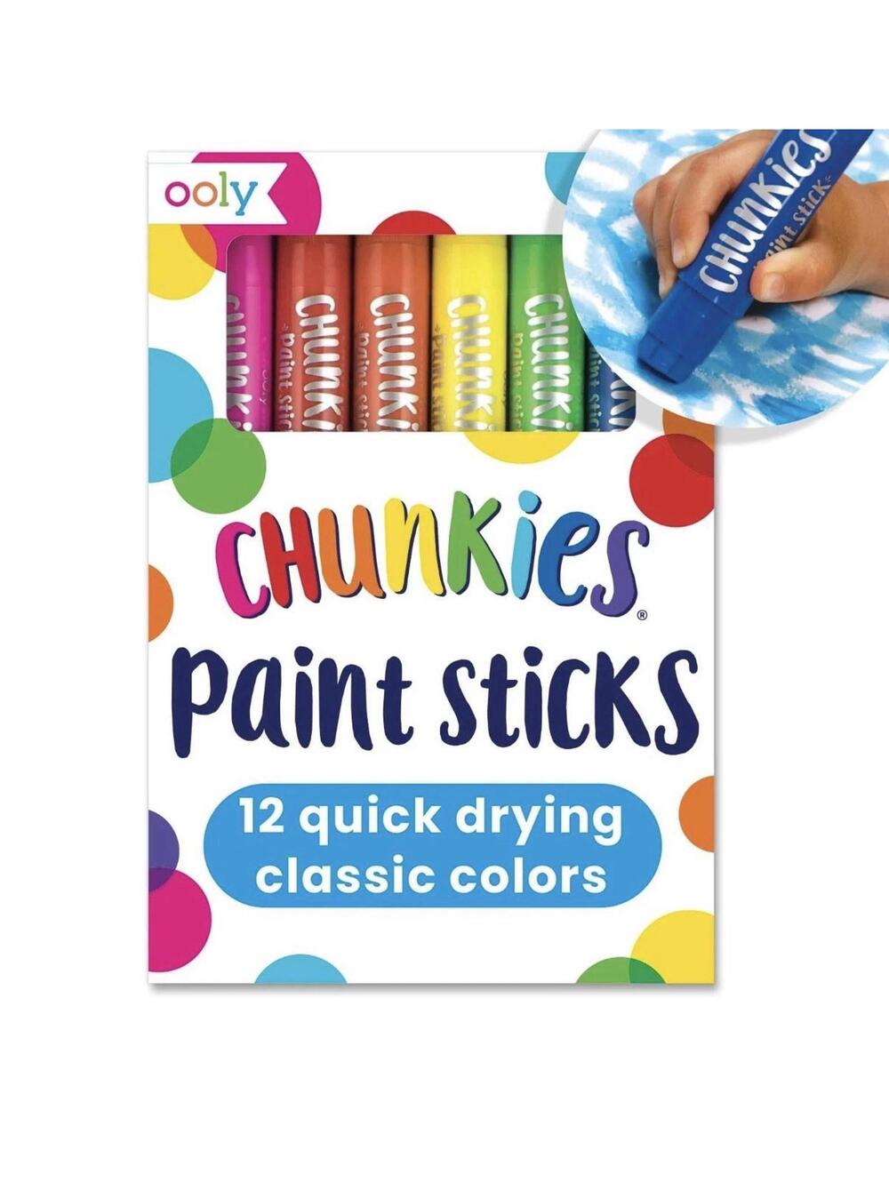 Ooly Chunkies Paint Sticks 12 Quick Drying Classic Colors Mess Free Art Set